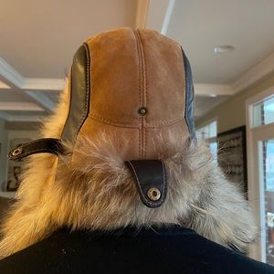 Leather and fur hat